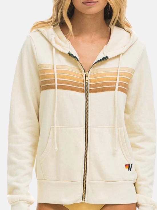 Aviator Nation Tops - Aviator Nation Five Stripe Vintage White/Tan Zip Hoodie